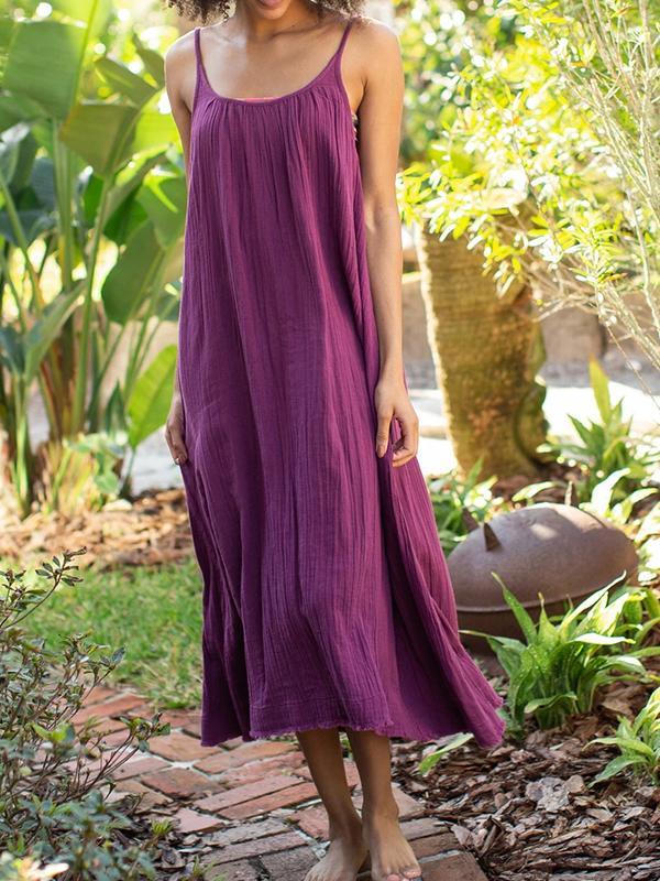 Women Half Sleeve V-neck Solid Color Dress