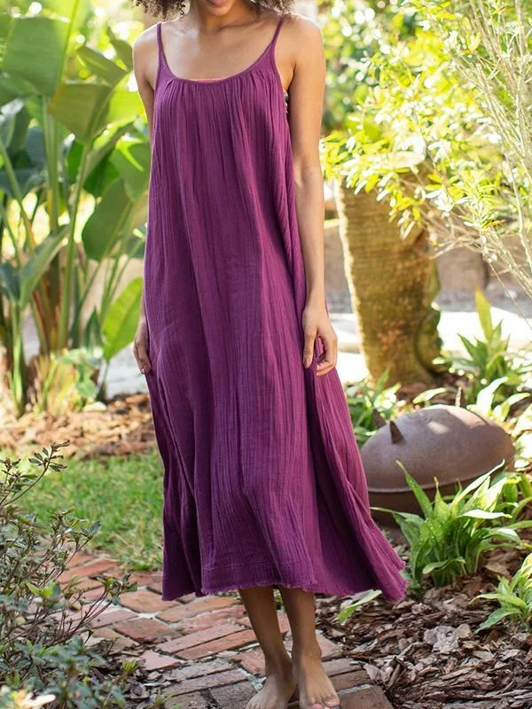 Women Half Sleeve V-neck Solid Color Dress