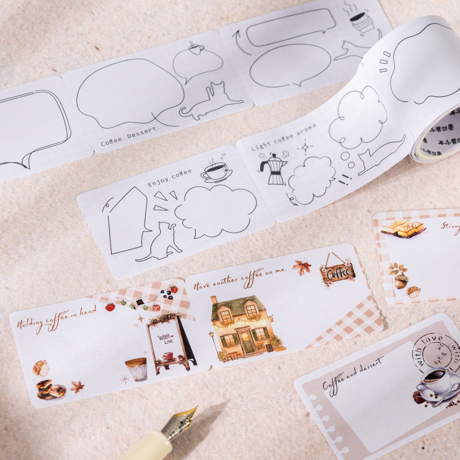 메모 패드 롤 - 38mm * 200cm 따뜻한 커피 다이어리 시리즈 빈티지 커피 풍경