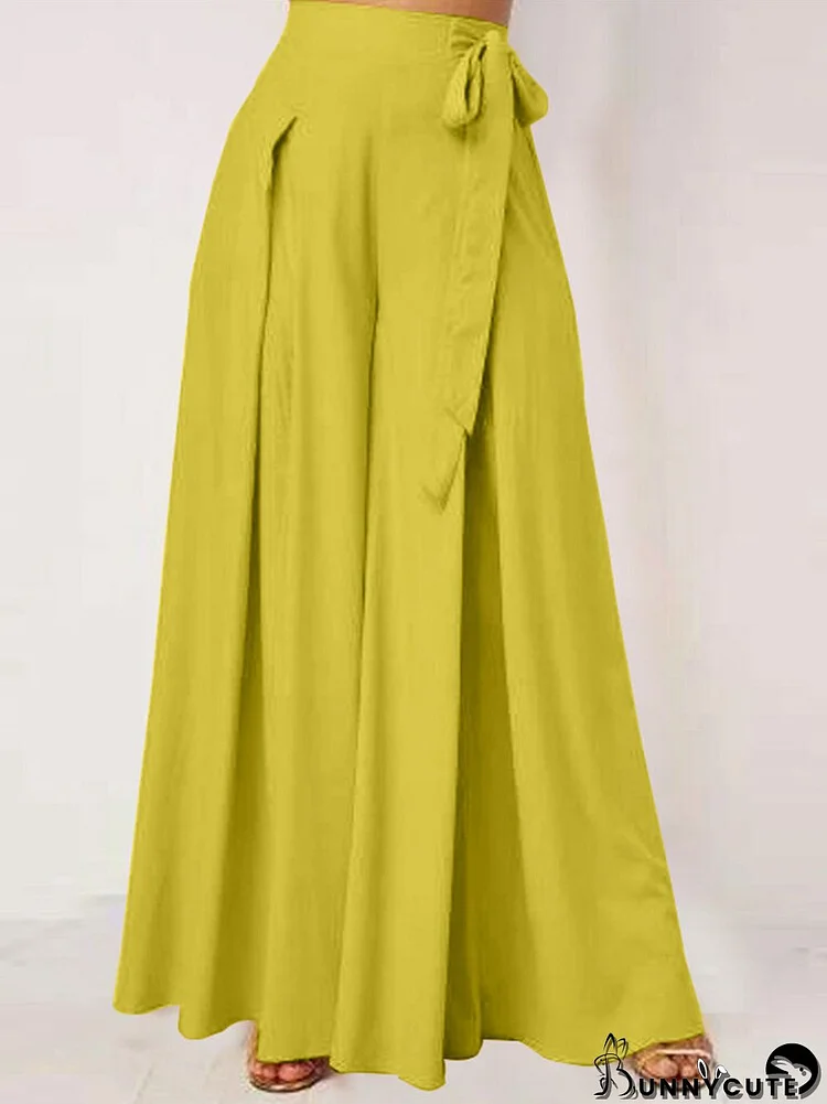 Solid Color Wide-legged Bowknot Belt Pleated Loose Pants