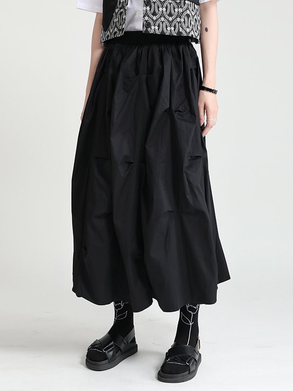 Original Solid Color Pleated High-Waist Loose Skirt