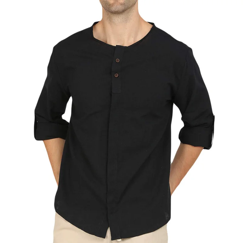 Men's Cotton Linen Long Sleeve Button Retro Shirts