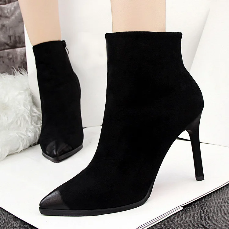 Retro Pointy Toe Suede Black Stiletto Boots Vdcoo