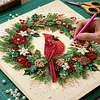 Christmas DIY Special Shape Diamond Painting Pearl Art With Inner Frame Kit 25x25cm(Wreath-wearing Cardinal)