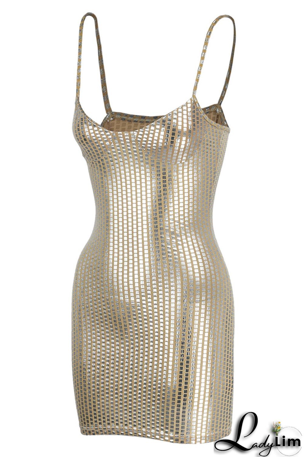 Khaki Sexy Backless Spaghetti Strap Sleeveless Club Dress For Vegas