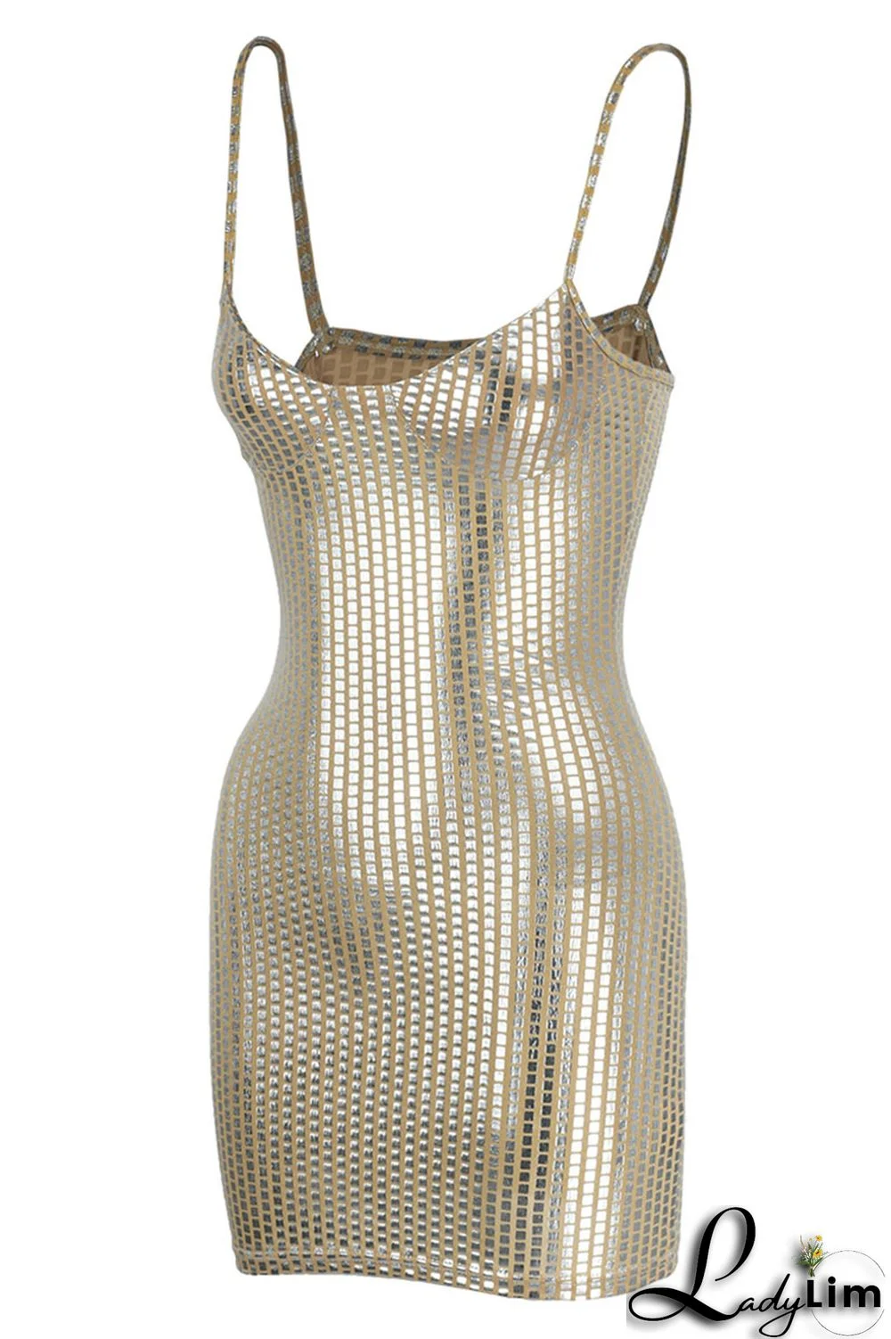 Khaki Sexy Backless Spaghetti Strap Sleeveless Club Dress For Vegas