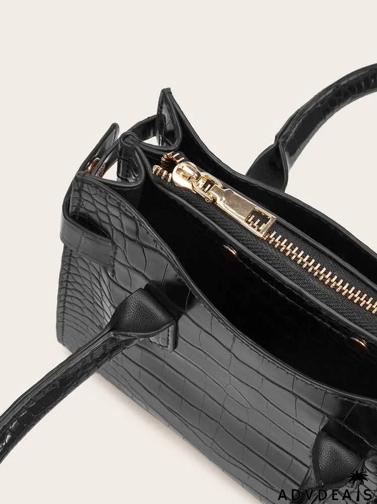 Croc Embossed Satchel Bag