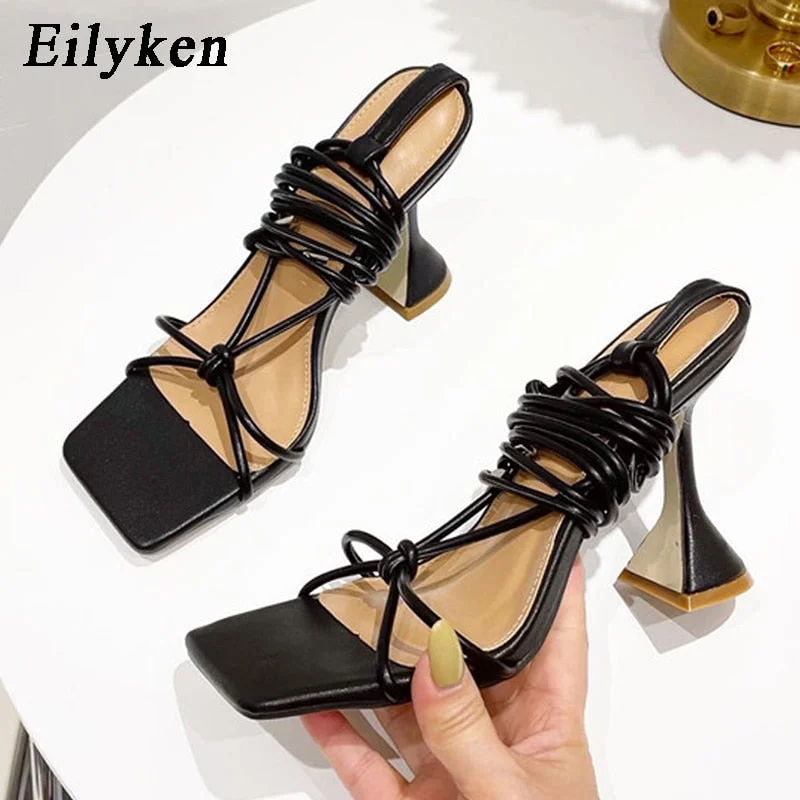 Eilyken 2022 New Design Ankle Strap Sandals Women Square heel Party Lace-Up Summer Strange Style Sandal Shoes size 41 42