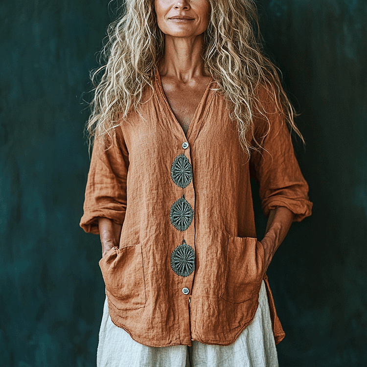 Women's Linen Simple Long-sleeved Shirt