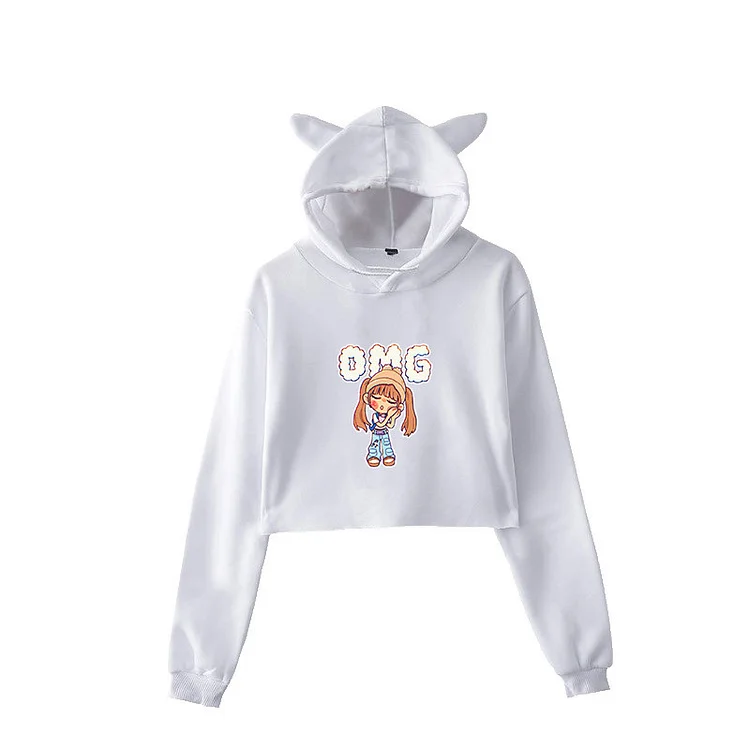 NewJeans OMG Cartoon Cropped Hoodie