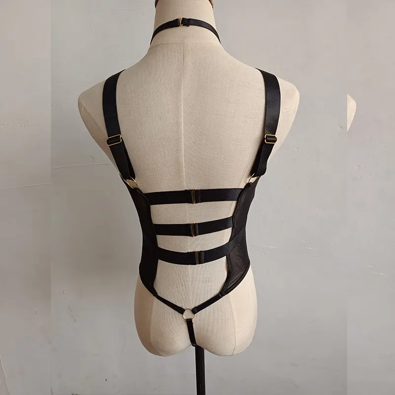 Churchf New Mesh Air Permeable Three-Point Strap Sexy Hollow Sex Dress Black Woman Tights