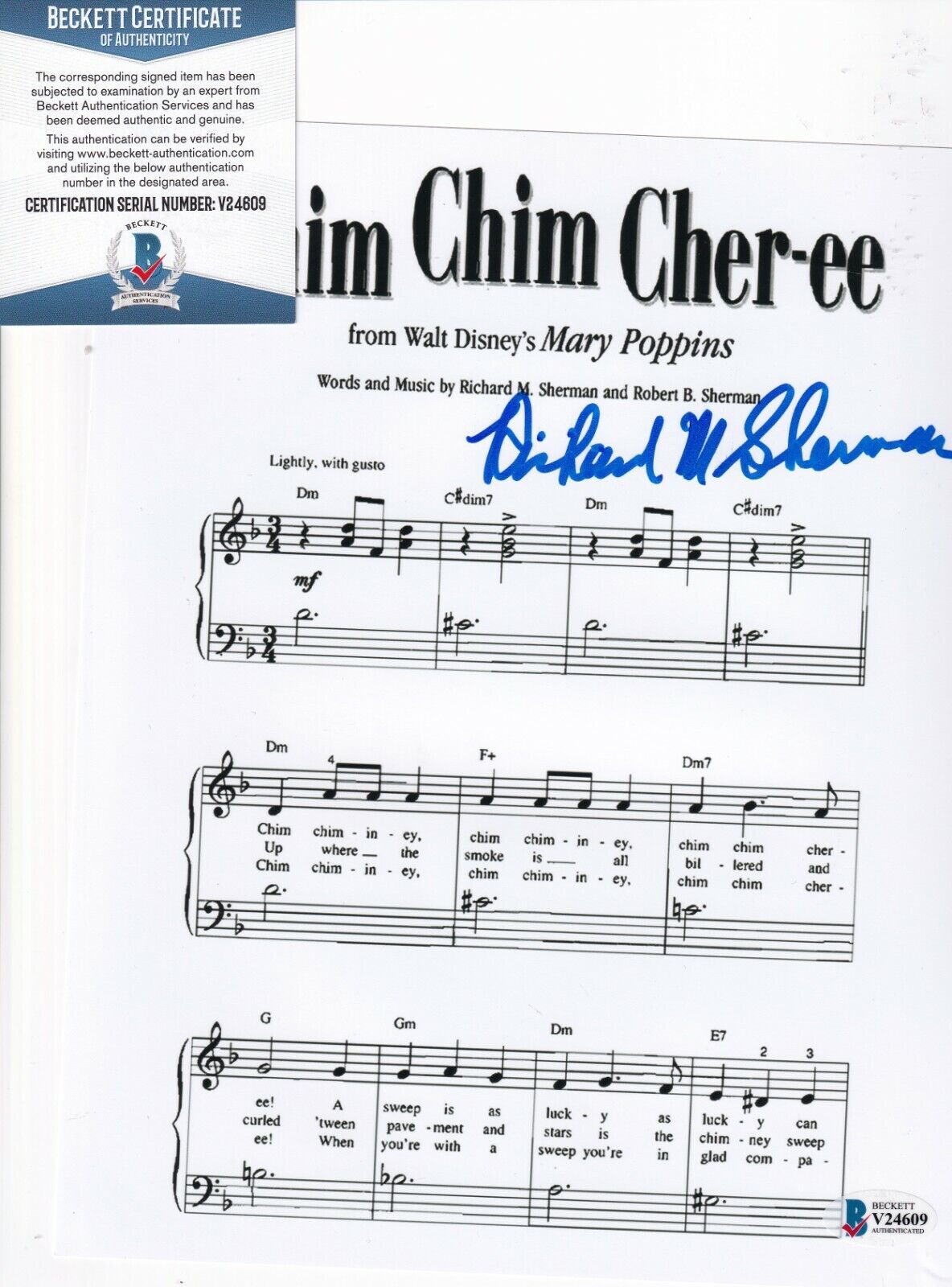 RICHARD SHERMAN signed (MARRY POPPINS) SHEET Music 8X10 Photo Poster painting BECKETT V24609