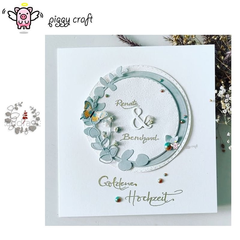 Piggy Craft metal cutting dies cut die mold Leaf fruit circle wreath Scrapbook paper craft knife mould blade punch stencils