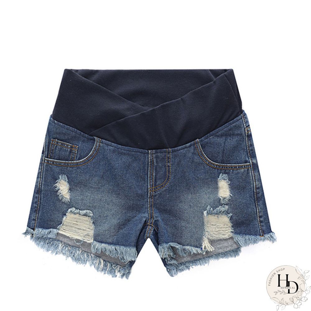 Pregnancy Women's Ripped Denim Shorts Summer Maternity Shorts Pregnant Loose Belly Elastic Jeans