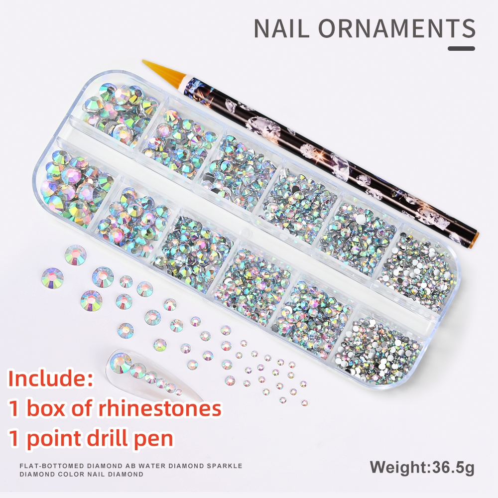Multi-Size Nail Rhinestones Kit 3D Crystal AB DIY Nail Art Decors Diamond Gems Glitter Manicure Point Drill Pen Tweezers Tools #