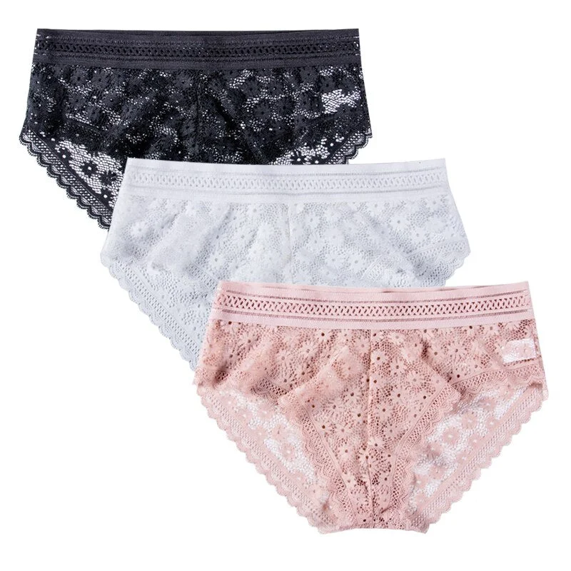3pcs Sexy Lace Panties For Women Underwear Fashion Lingerie Breathable Hollow Out Underpants Female Low-Rise Daisy Briefs