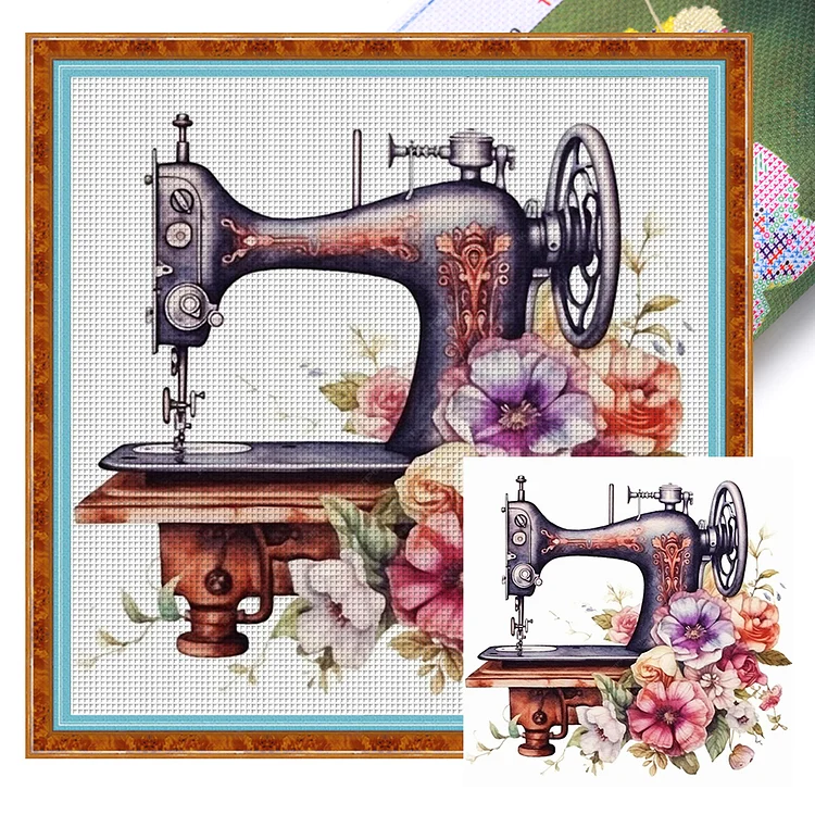 Retro Flower Sewing Machine 14CT (40*40CM) Stamped Cross Stitch gbfke