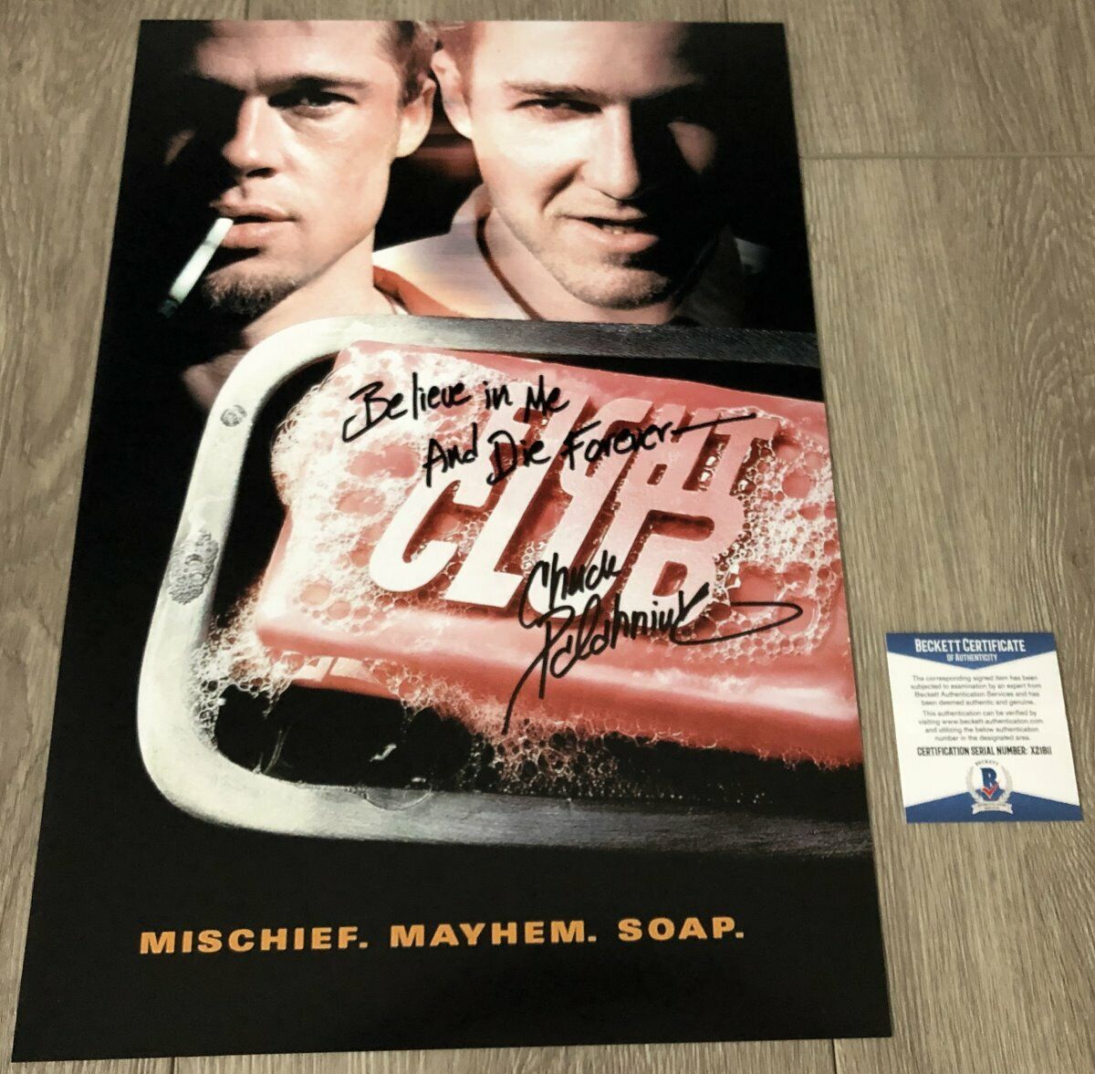 CHUCK PALAHNIUK SIGNED FIGHT CLUB 12x18 Photo Poster painting w/EXACT PROOF INSCRIPTION BAS COA