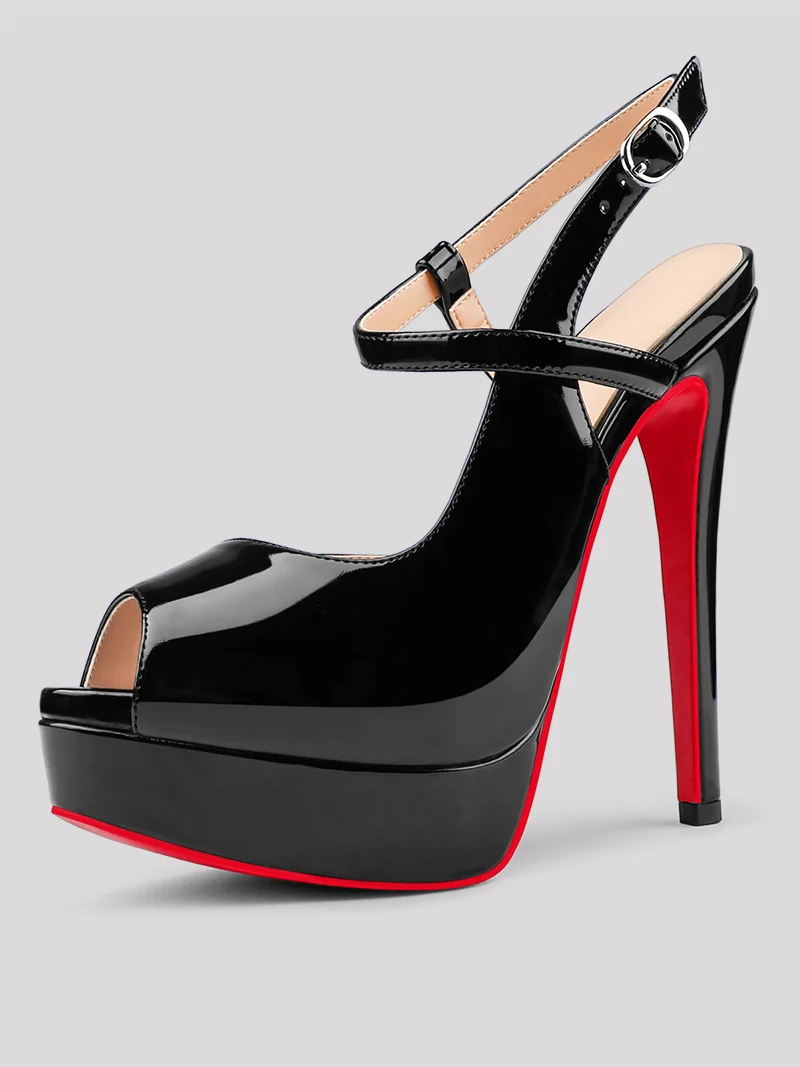 150mm Women's Stiletto High Heels Open Toe Sandals Red Bottom Platform So Jenlove Patent Shoes
