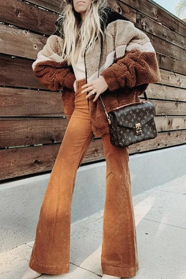 Womens Casual Solid Color Flared High Waist Pants-Allyzone-Allyzone