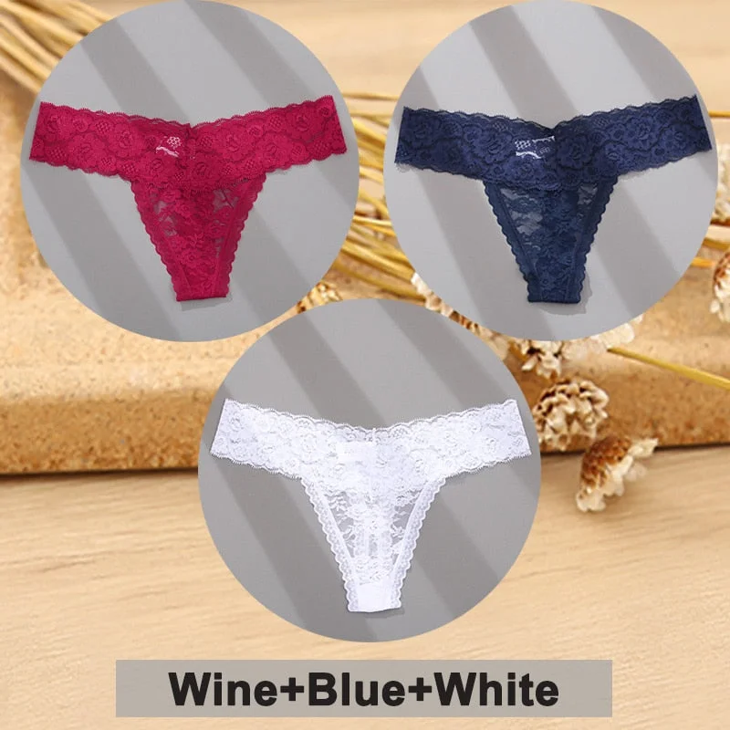 3PCS/Set Lace Panties Full Floral Underwear Women Panties Underpants Sexy Briefs Thong Lace G-String Female Lingerie Intimates