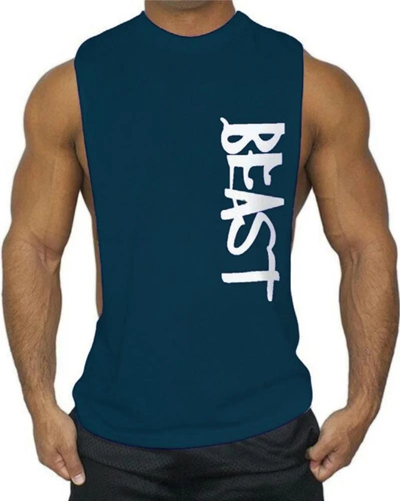 Men's Fashion O-neck Fitness Letter Printing Casual Vest