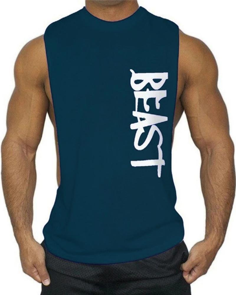 Men's Fashion O-neck Fitness Letter Printing Casual Vest