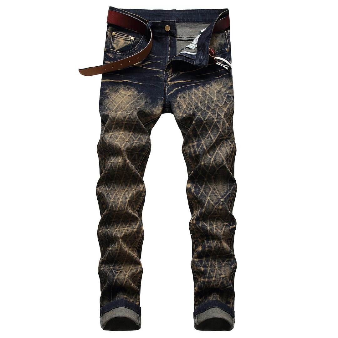 Personalized Crumpled Plaid Vintage Stretch Pants Fashionable Trousers Jeans