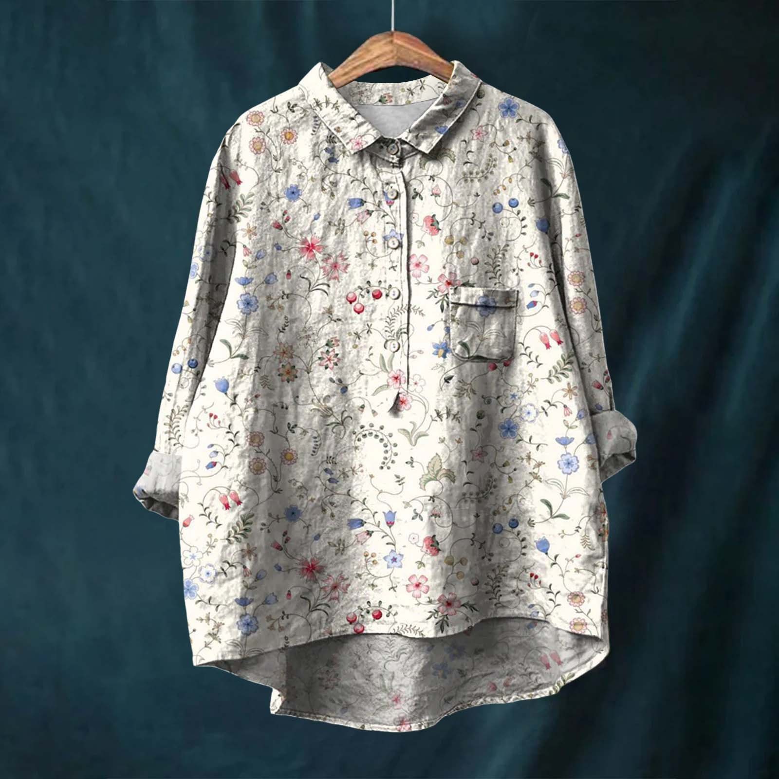 Summer 2025 Women's Vintage Fish Sardines Art Print Casual Cotton And Linen Shirt