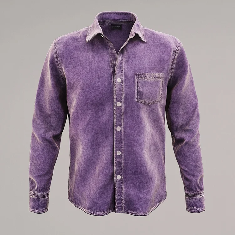 Okaywear Chest Pocket Faded Denim Long Sleeve Button Shirt 