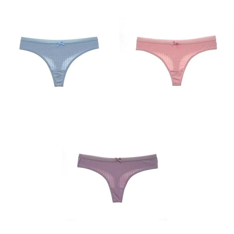3PCS/Set G-string Panties Cotton Women's Underwear Sexy Pantie Female Underpants Thong Solid Color Panty Lingerie M-XL Hot Sale