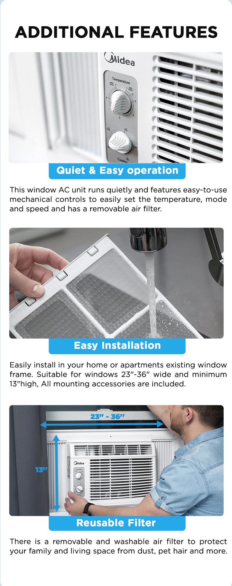Product Introduction of Midea 5,000 BTU EasyCool Small Window Air Conditioner - Cool up to 150 Sq. Ft. with Easy-to-Use Mechanical Controls and Reusable Filter, Back to School, Gift, Perfect for Small Bedroom, Living Room, Home Office, Deals for you Days, gift 2