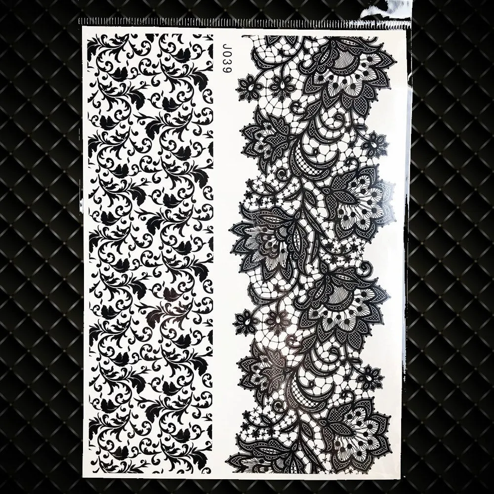 1PC Large Henna Tattoo Stickers For Wedding GBJ206 Black Ink Lace Henna Paste Women Party Brides Flower Temporary Tattoo 21x15CM