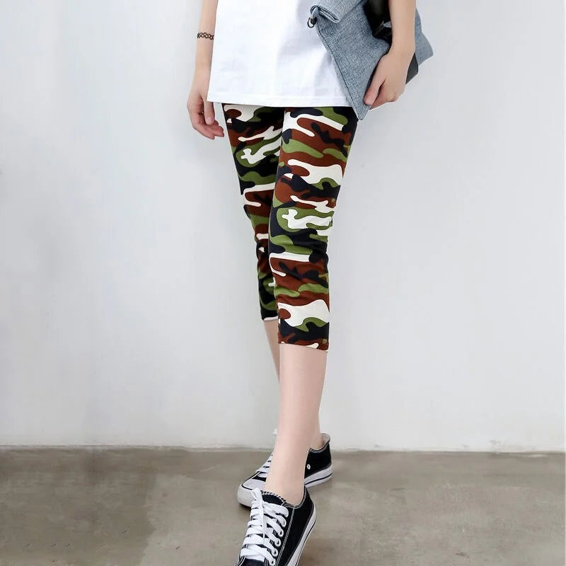 CUHAKCI Camouflage Printed Leggings Sexy Women Lady Army Green High Elastic Fitness Leggins Polyester Capris Workout Trousers