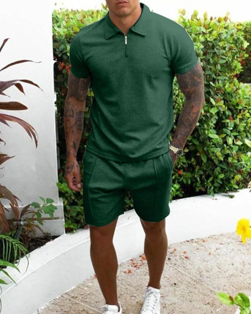 Casual Short Zipper Short Sleeve Slim Shorts Suit Men