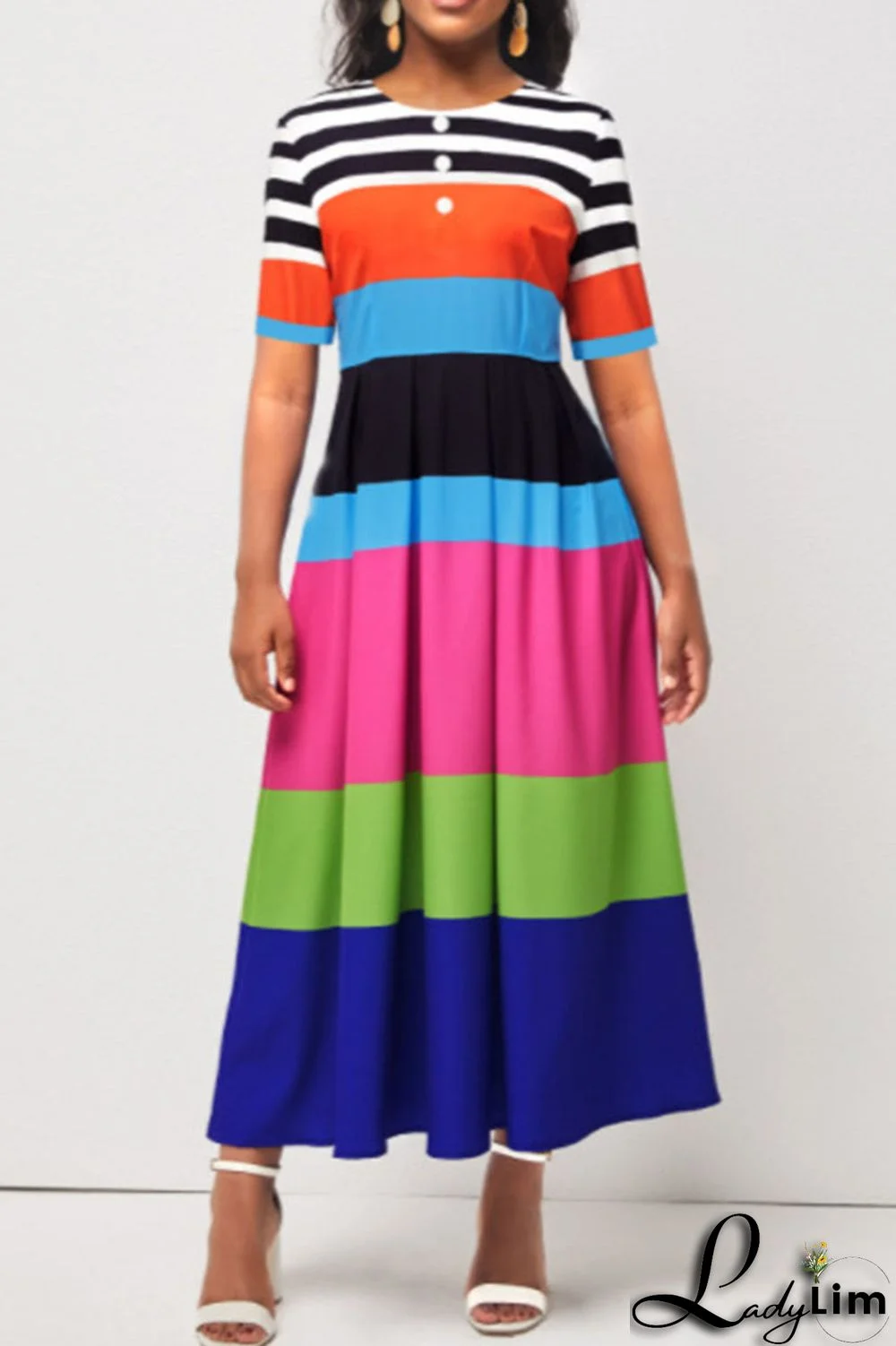 Colour Casual Solid Patchwork O Neck A Line Dresses