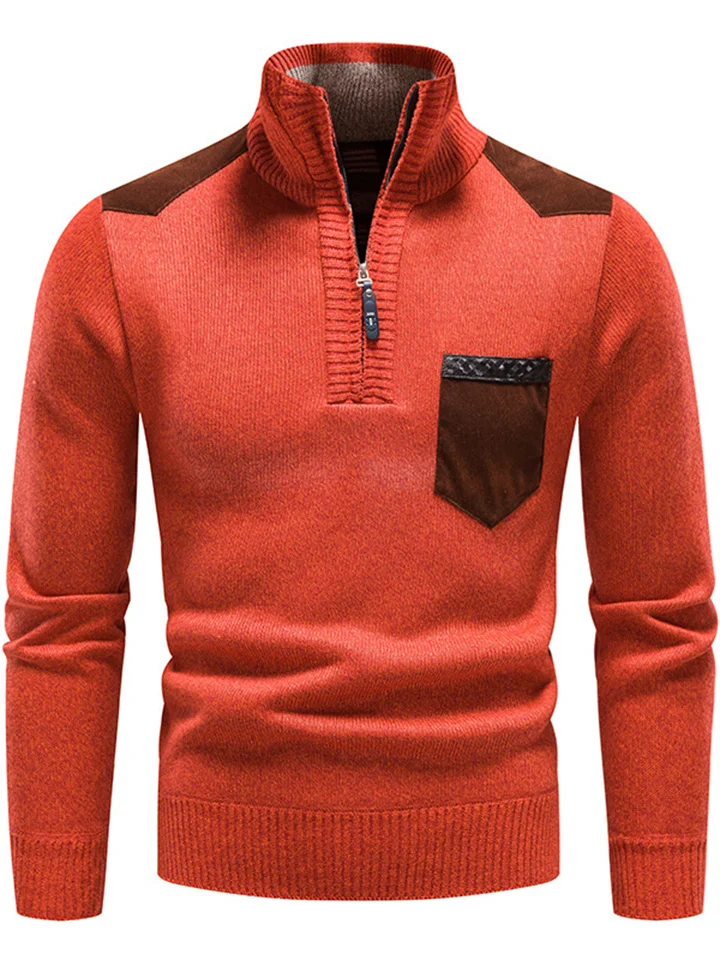 Men's Pullover Sweater Jumper Fleece Sweater Ribbed Knit Zipper Knitted Color Block Half Zip Basic Keep Warm Work Daily Wear Clothing Apparel Fall & Winter Blue Red & White M L XL-Cosfine