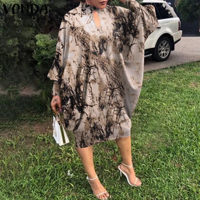 Party Dress Robe Women Long Sleeve Leopard Print Midi Dress 2022 VONDA  Autumn Casual Loose Holiday Long Shirt Vestido Oversized