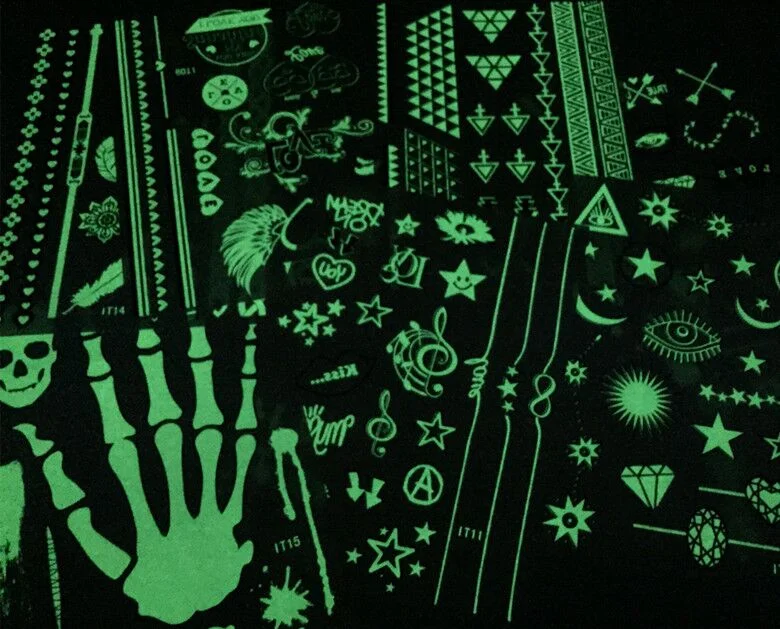 Sdrawing new 1 pc Glow in the Dark Luminous Flash Tattoo Sticker skeleton gold metal Waterproof Tattoo fluorescent noctilucent night