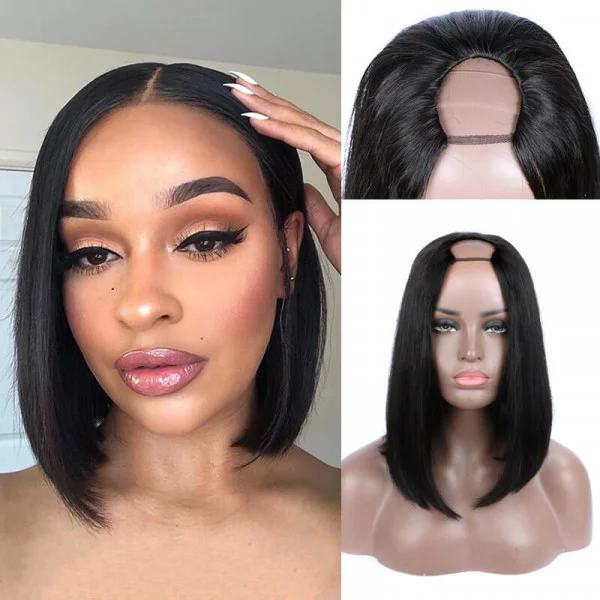 200% Density Straight Human Hair U Part Bob Wigs Short Hair wigs