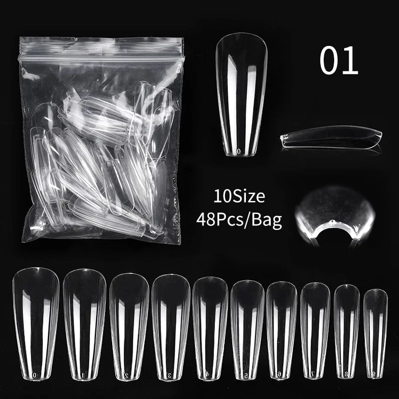 48Pcs/Bag Extension False Nail Tips Full Cover Sculpted Nail Tips Fake Finger UV Gel Polish Assistant Nail Art Tools Quick Build