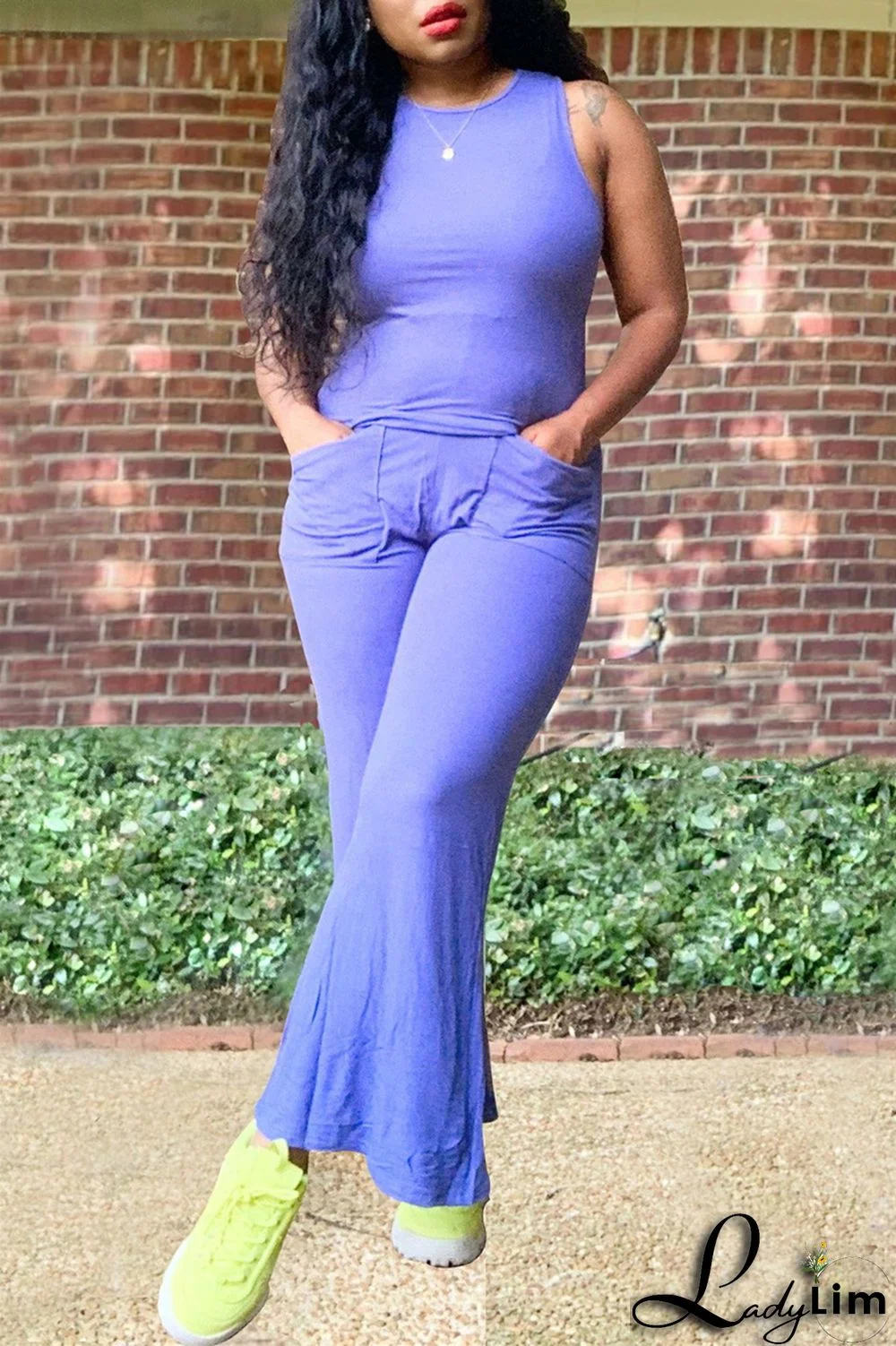 Purple Fashion Casual Solid Split Joint O Neck Sleeveless Two Pieces