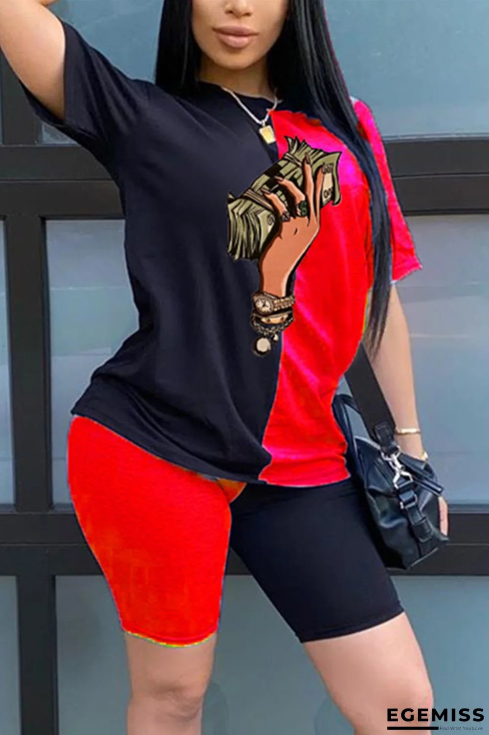 BlackRed Fashion Printing T-shirt Patchwork Set | EGEMISS