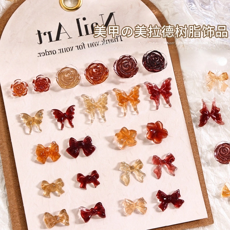 Pieces Internet Celebrity Style Maillard Coffee Color Nail Art Decorations Resin Bowknot Ice Transparent Camellia Autumn/winter