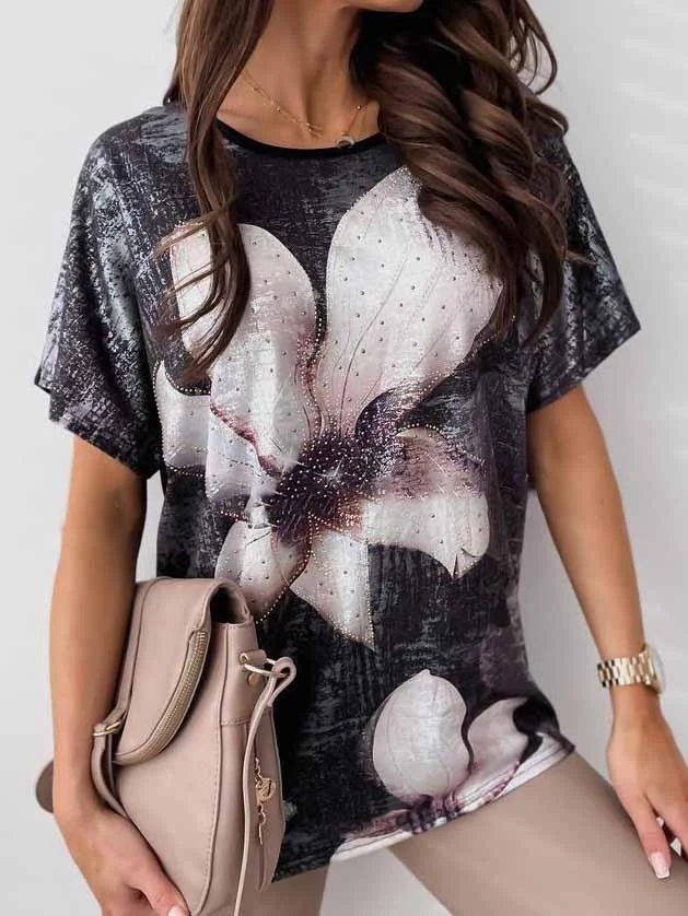 Women Long Sleeve V-neck Graphic Floral Printed Top