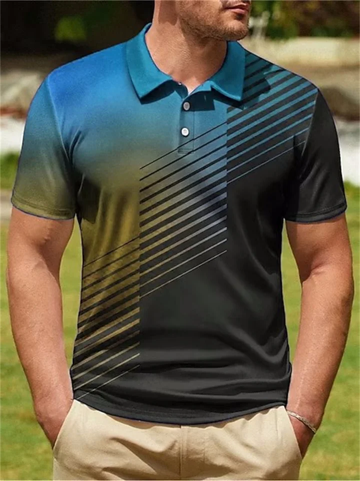 Men's Polo Shirt Golf Shirt Gradient Graphic Prints Geometry Turndown Black and Red Sea Blue Black White Yellow Outdoor Street Short Sleeves Button-Down Print Clothing Apparel Fashion Designer Casual