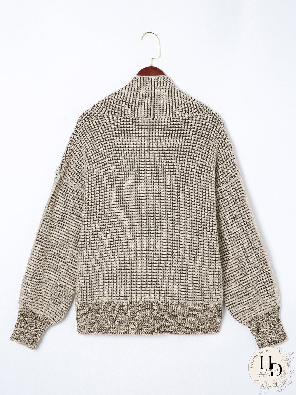 Apricot Oversized Collared Waffle Knit Cardigan