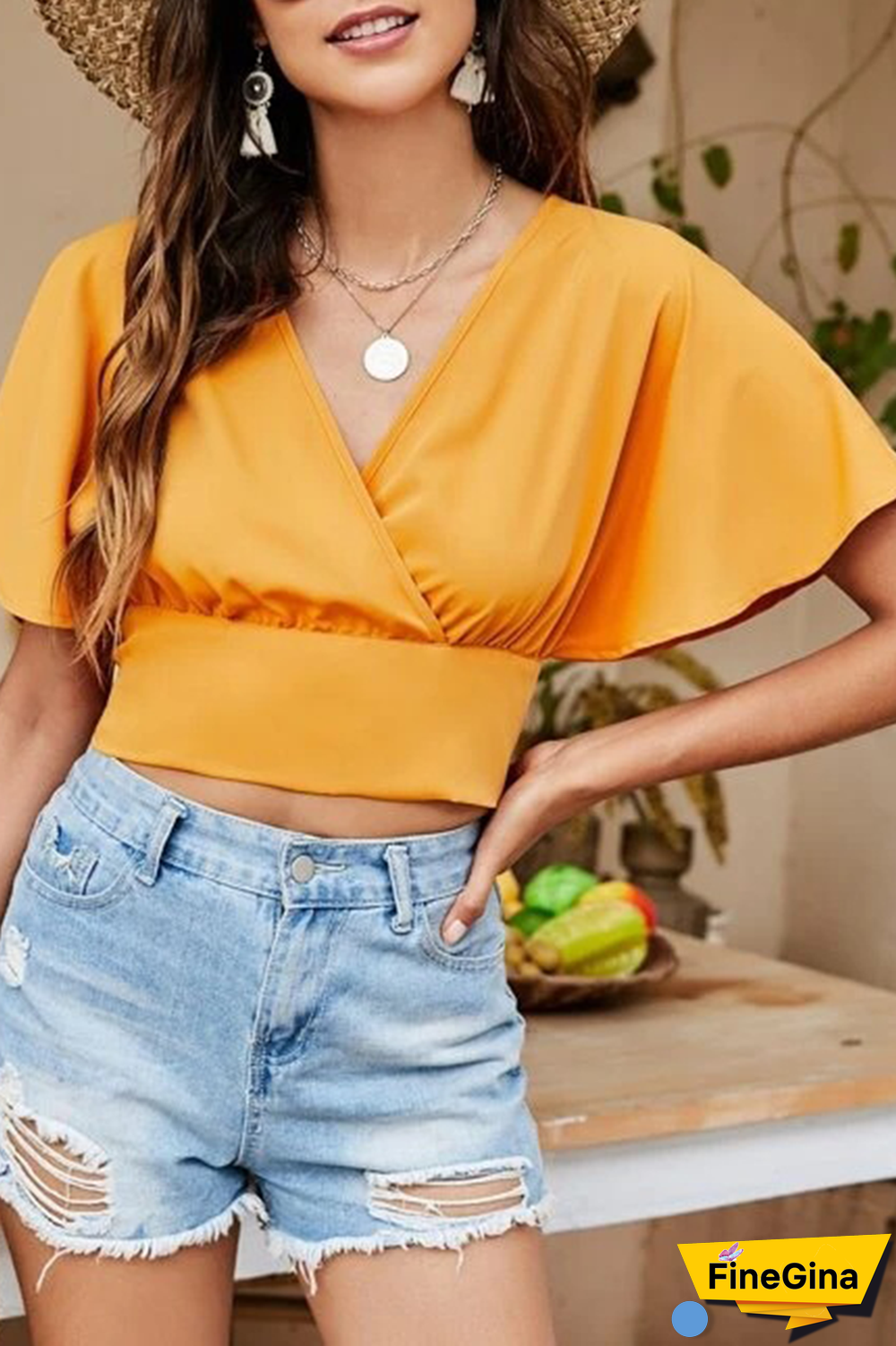 Fashion Elegant Solid Backless Strap Design V Neck Tops