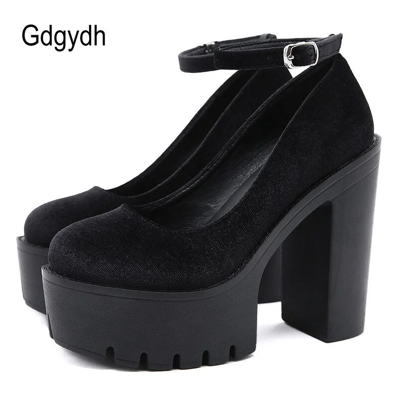 Gdgydh Spring Autumn Sexy Platform Women Pumps Shoes Woman Thick High Heels Shoes Female Black Rubber Sole Suede Platform Shoes