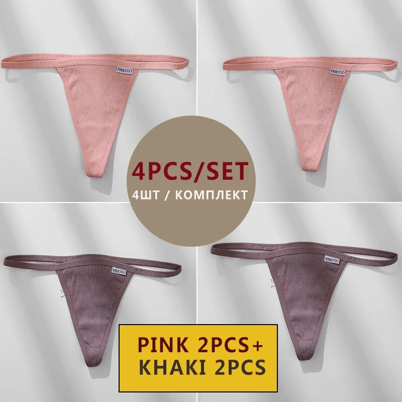 FINETOO 4PCS/Set Cotton Women Panties Woman Thong G-string Underwear Pantys Sexy Low Waist Underpant For Ladies Lingerie Female